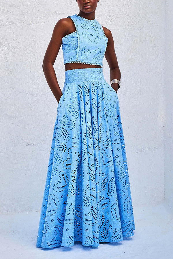 Larissa™ Ensemble Haut Brodé et Jupe Maxi Taille Haute | Tenue Élégante