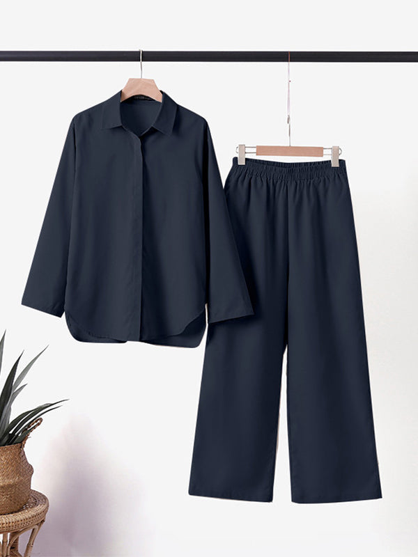 Denise™ Ensemble Casual Élégant | Haut Boutonné Décontracté et Pantalon Large