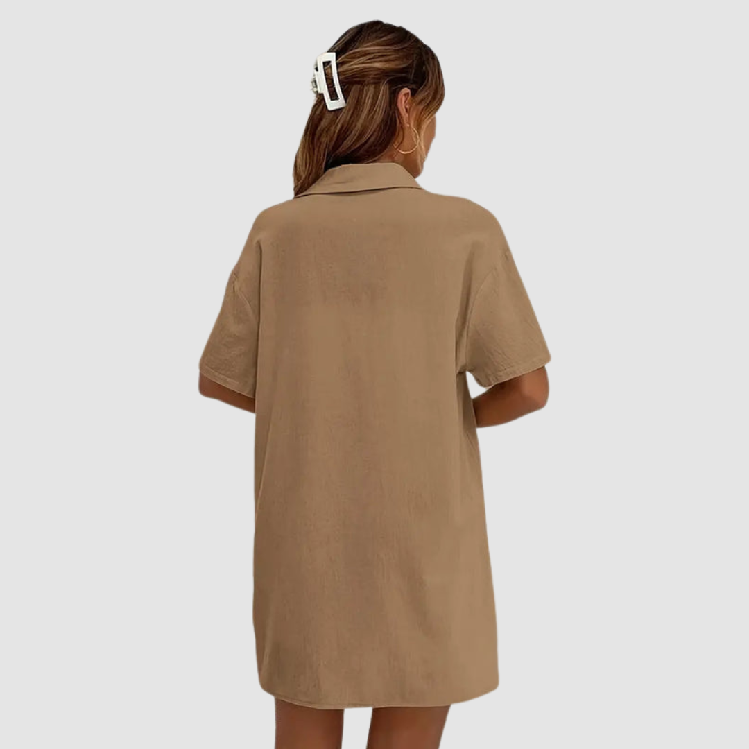 Françoise™ Ensemble Estival Élégant | Haut Boutonné Manches Courtes et Short à Cordon