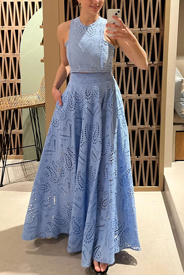 Larissa™ Ensemble Haut Brodé et Jupe Maxi Taille Haute | Tenue Élégante