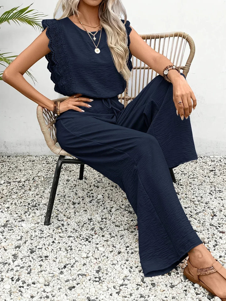 Zella™ Ensemble Élégant | Haut Bordé de Dentelle et Pantalon Large