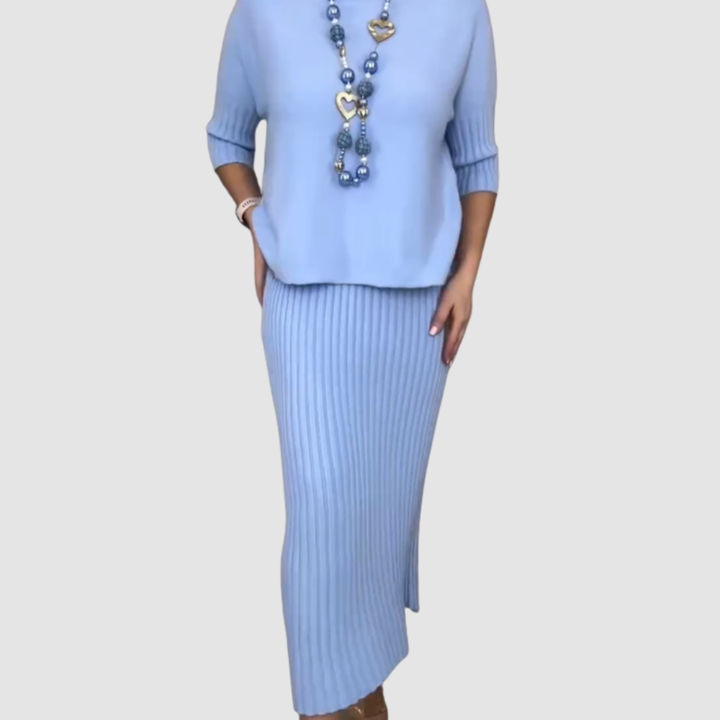 Delissa™ Ensemble Élégant | Haut Décontracté et Jupe Midi Côtelée