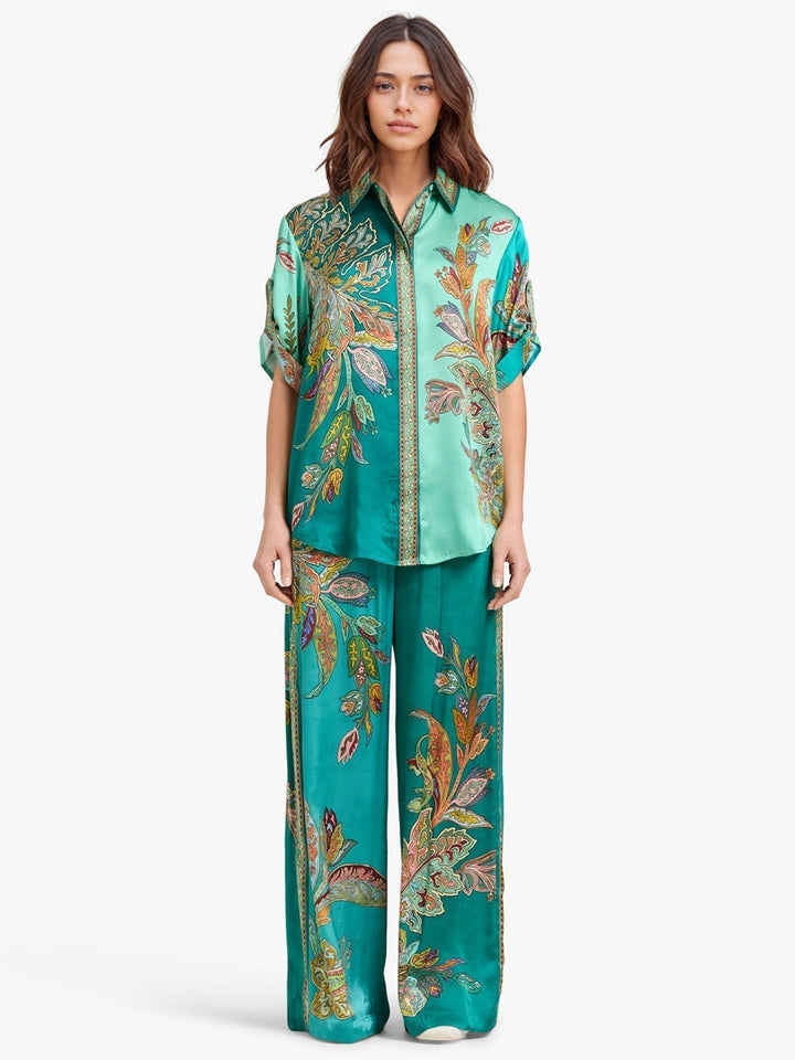 Élisa™ Ensemble Élégant | Chemise Imprimée Paisley et Pantalon Large