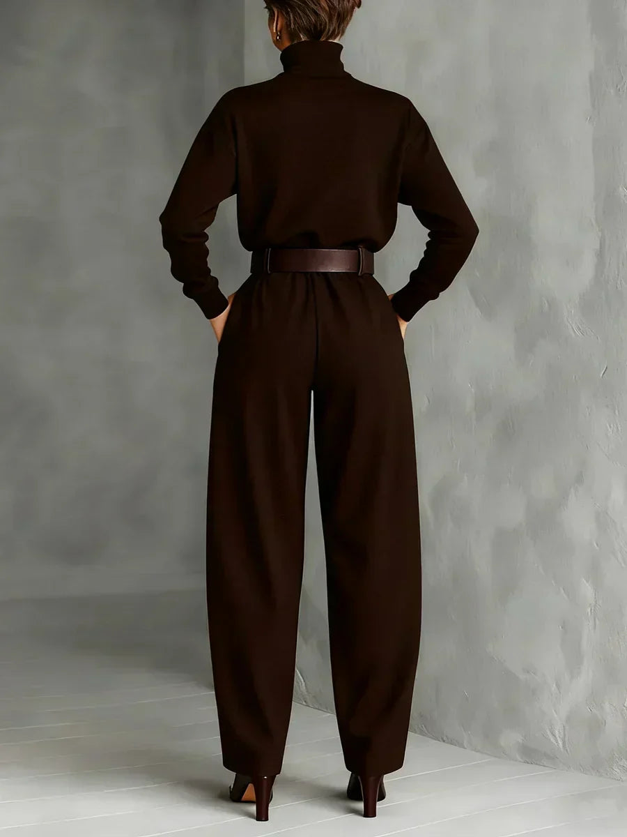 Jessica™ Ensemble Haut Élégant et Pantalon Droit | Col Roulé Ajusté et Pantalon Taillé