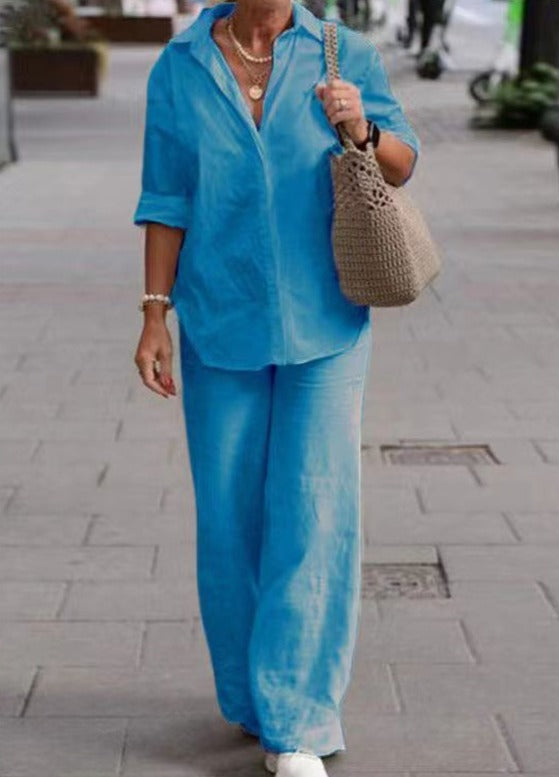 Denise™ Ensemble Casual Élégant | Haut Boutonné Décontracté et Pantalon Large