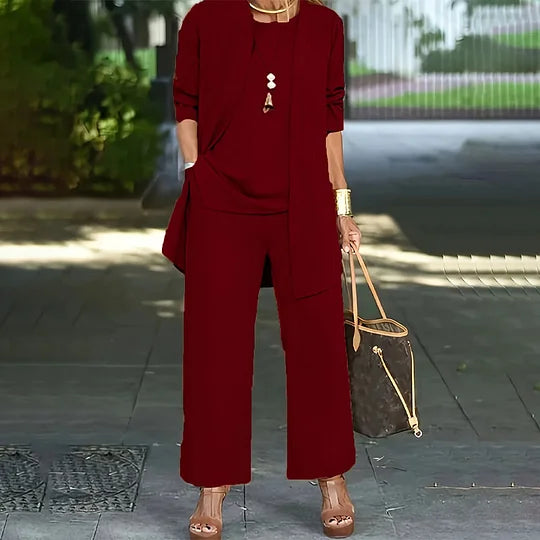 Lanie™ Ensemble Casual Élégant Trois Pièces | Haut, Cardigan et Pantalon Large