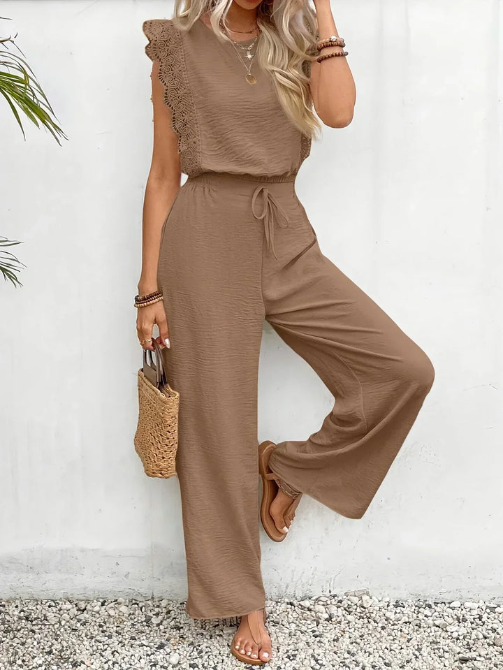 Zella™ Ensemble Élégant | Haut Bordé de Dentelle et Pantalon Large