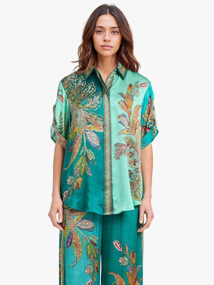 Élisa™ Ensemble Élégant | Chemise Imprimée Paisley et Pantalon Large