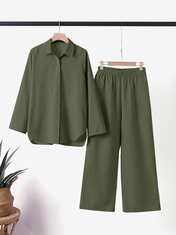 Denise™ Ensemble Casual Élégant | Haut Boutonné Décontracté et Pantalon Large