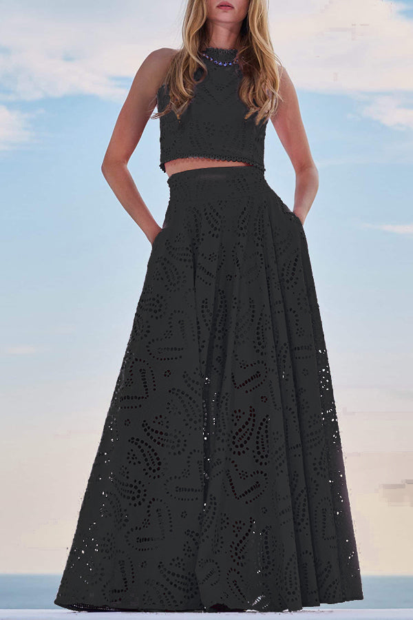 Larissa™ Ensemble Haut Brodé et Jupe Maxi Taille Haute | Tenue Élégante