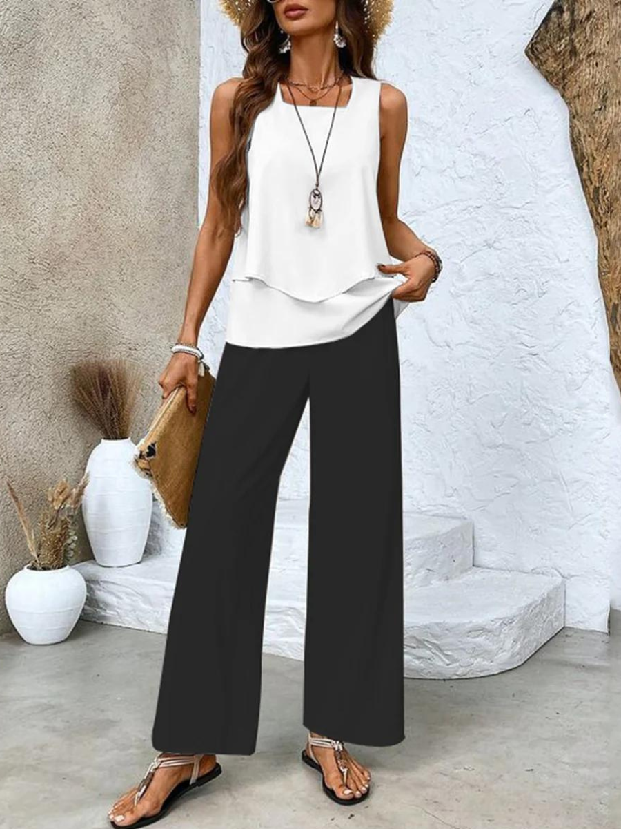 Juliette™ Ensemble Élégant | Blouse Fluide et Pantalon Large
