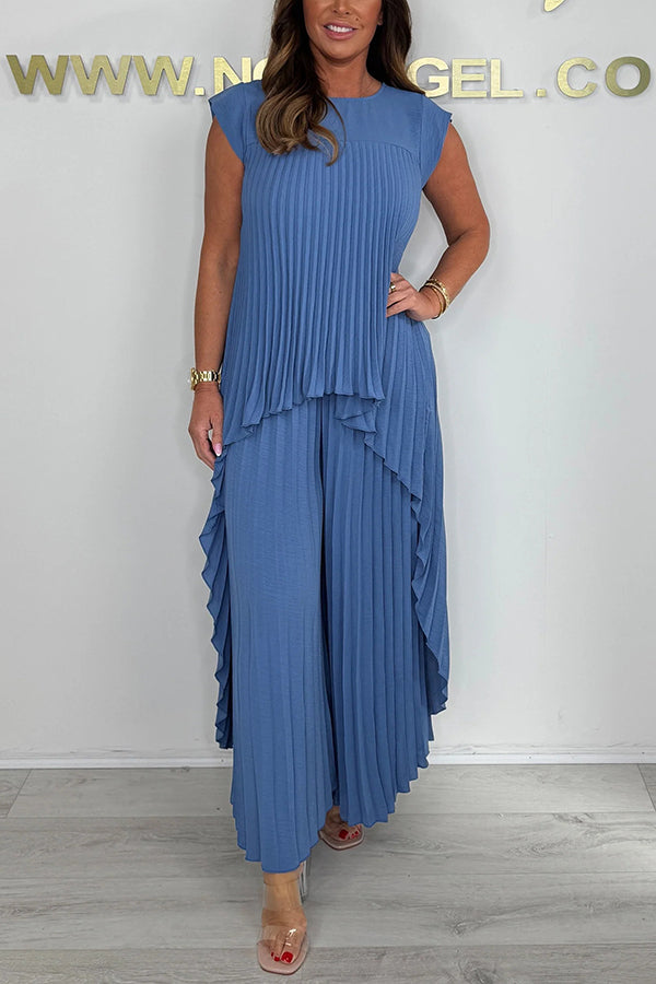 Sherry™ Ensemble Haut Plissé Midi et Pantalon Large | Ensemble Élégant