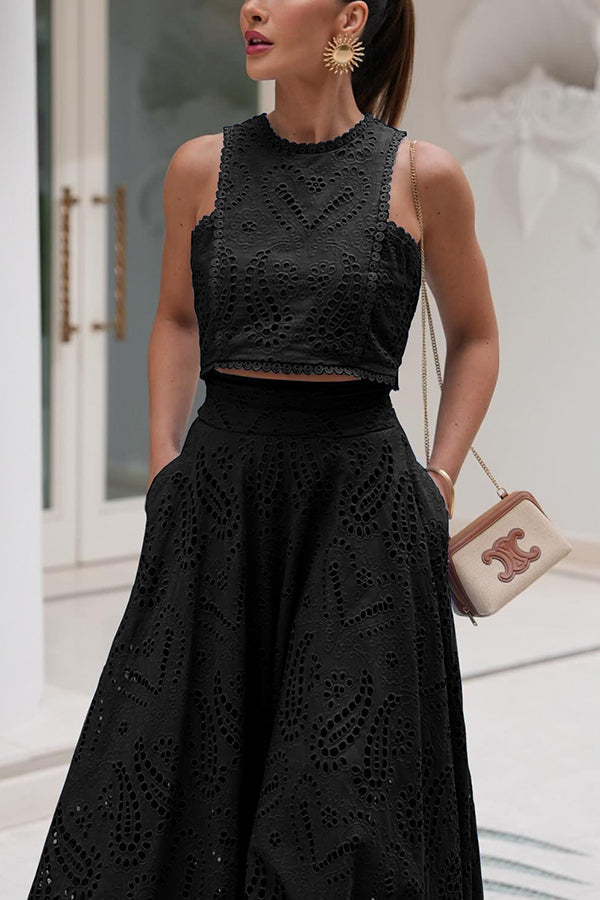 Larissa™ Ensemble Haut Brodé et Jupe Maxi Taille Haute | Tenue Élégante