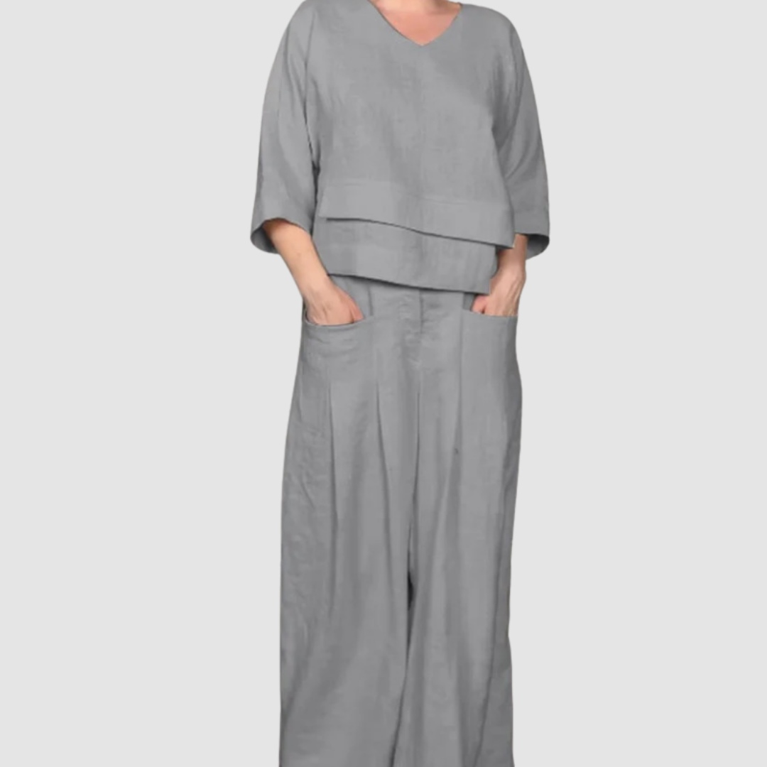 Vina™ Ensemble Décontracté | Haut Asymétrique et Pantalon Large
