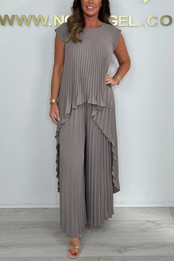 Sherry™ Ensemble Haut Plissé Midi et Pantalon Large | Ensemble Élégant