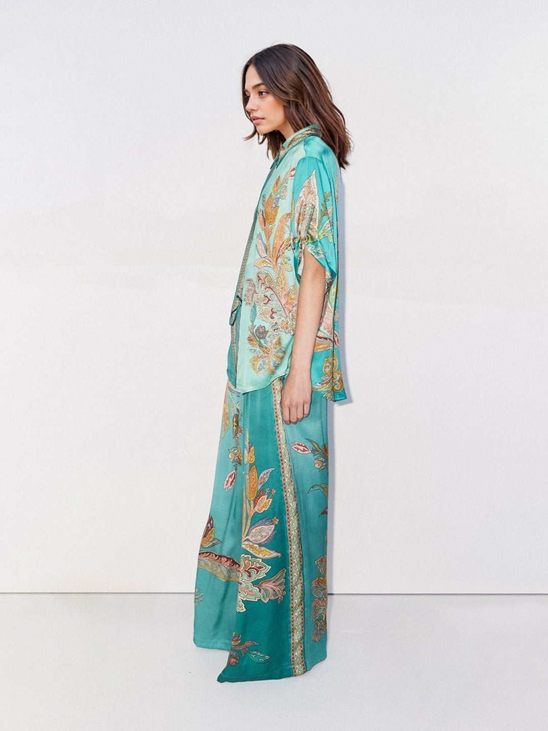 Élisa™ Ensemble Élégant | Chemise Imprimée Paisley et Pantalon Large