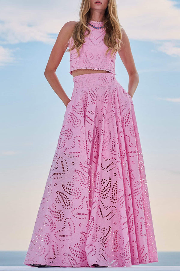 Larissa™ Ensemble Haut Brodé et Jupe Maxi Taille Haute | Tenue Élégante