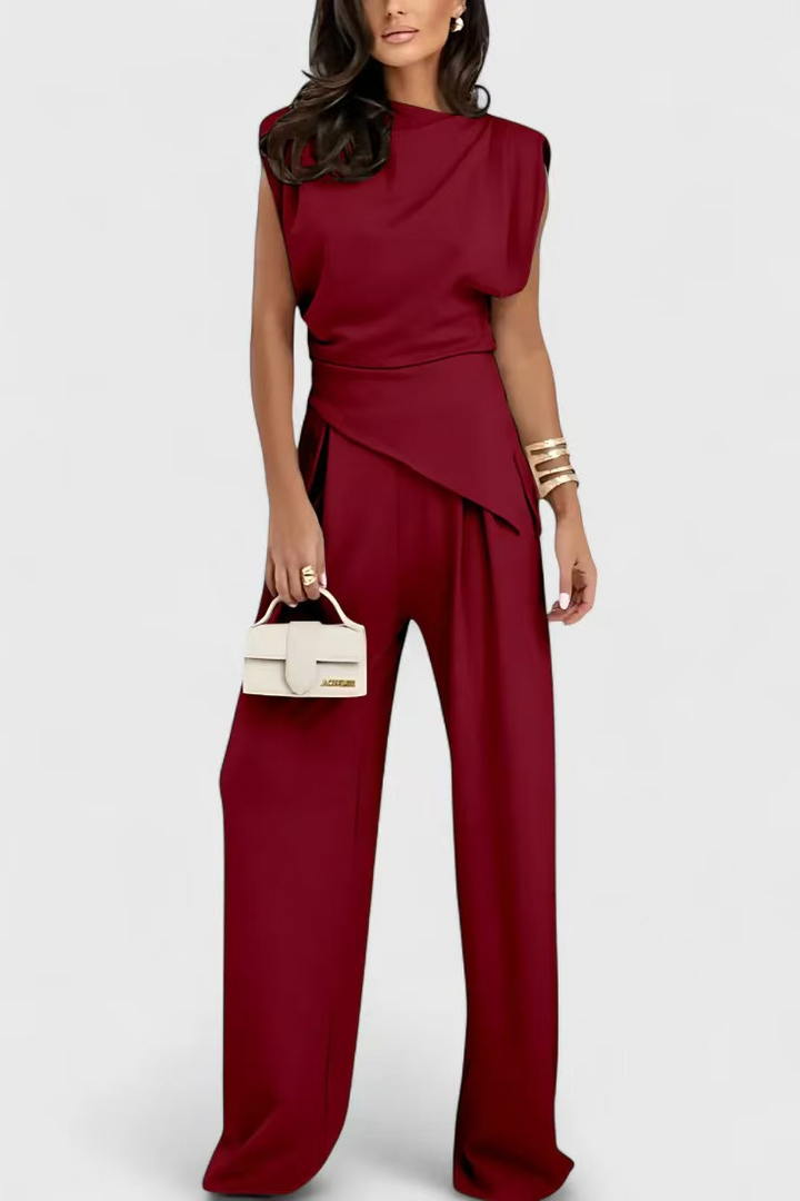 Diane™ Ensemble Élégant Casual | Haut Drapé et Pantalon Large