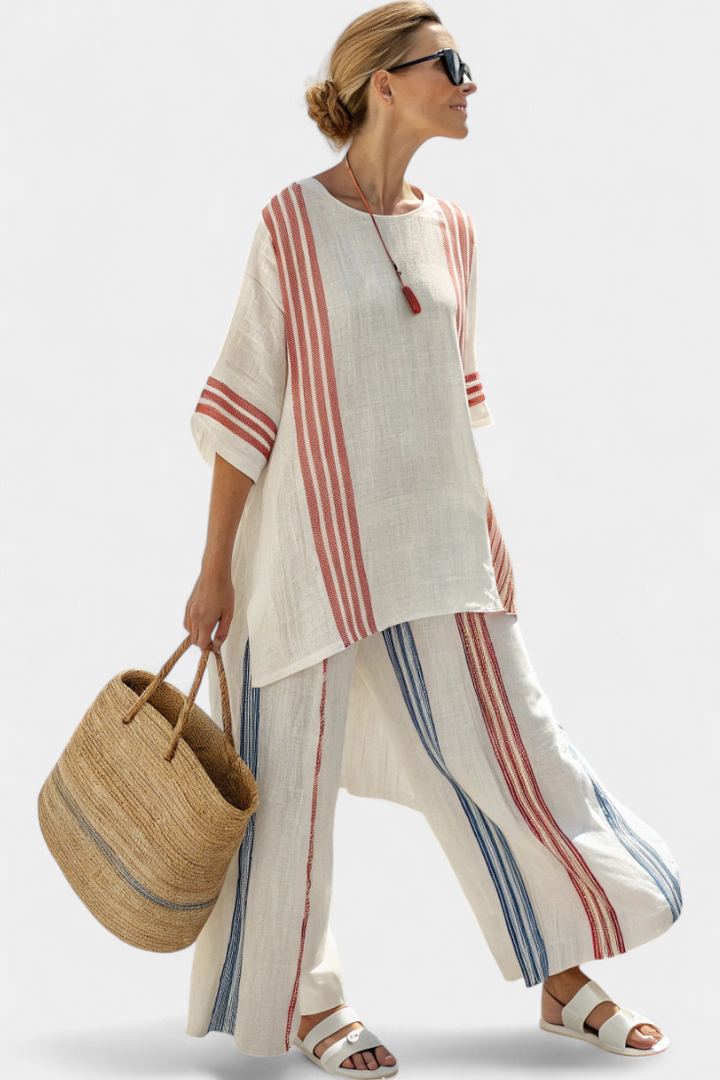 Alodie™ Ensemble Élégant | Haut Rayé et Pantalon Large