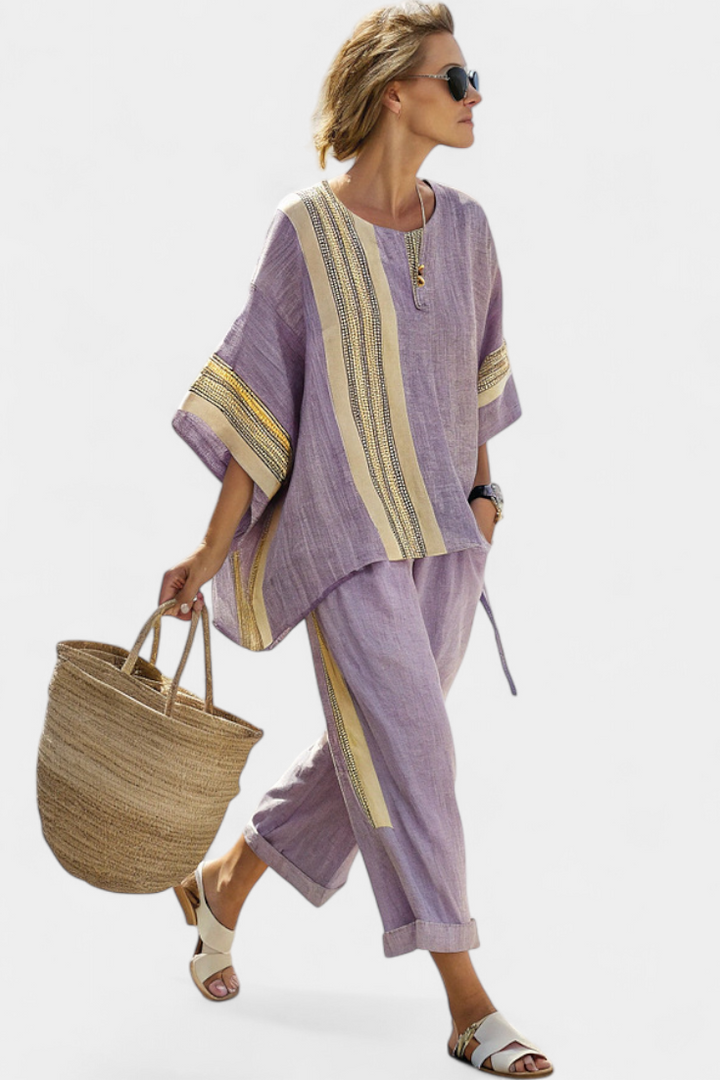 Alodie™ Ensemble Élégant | Haut Rayé et Pantalon Large