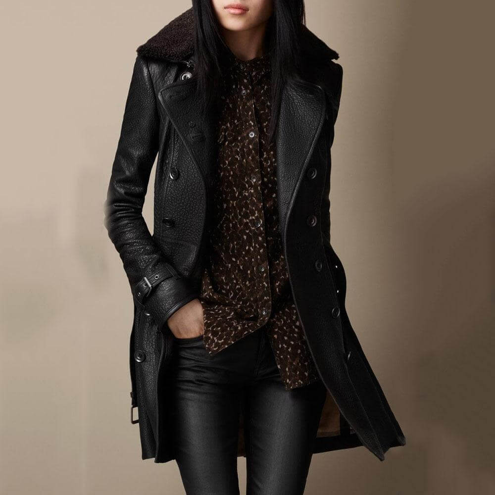 Éliane | Manteau long en cuir élégant