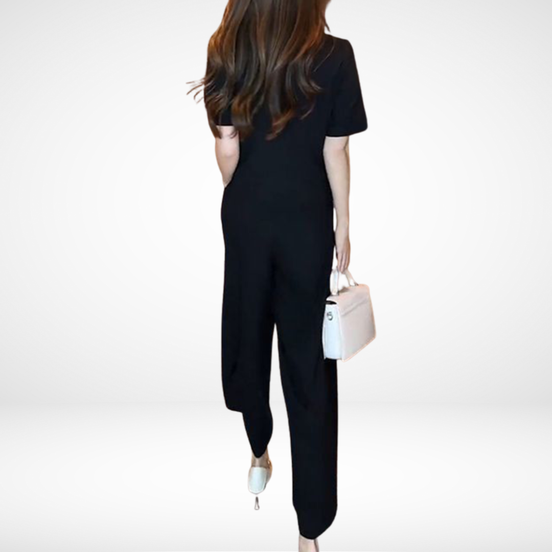 Elsie™ Ensemble Manches Courtes | Haut Col V et Pantalon Large