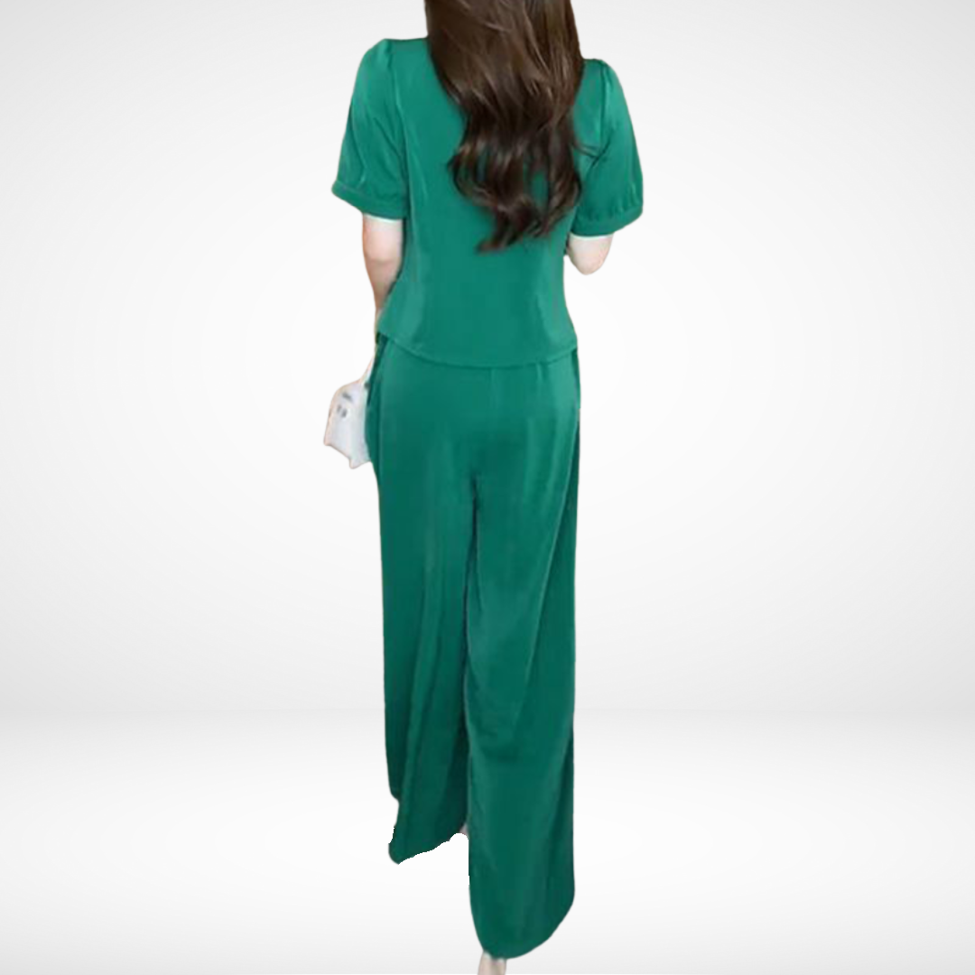Elsie™ Ensemble Manches Courtes | Haut Col V et Pantalon Large