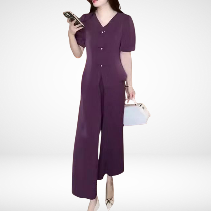 Elsie™ Ensemble Manches Courtes | Haut Col V et Pantalon Large