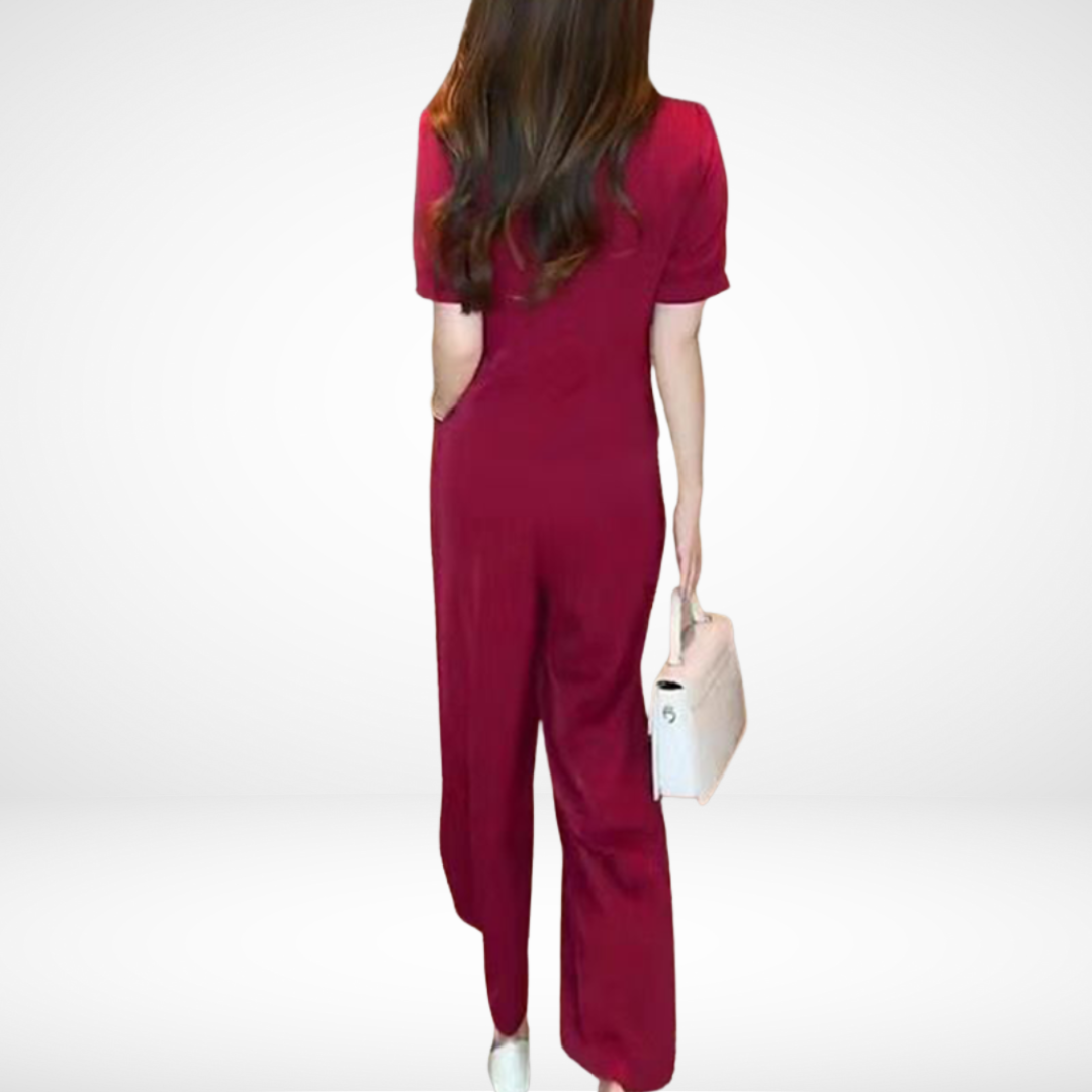 Elsie™ Ensemble Manches Courtes | Haut Col V et Pantalon Large