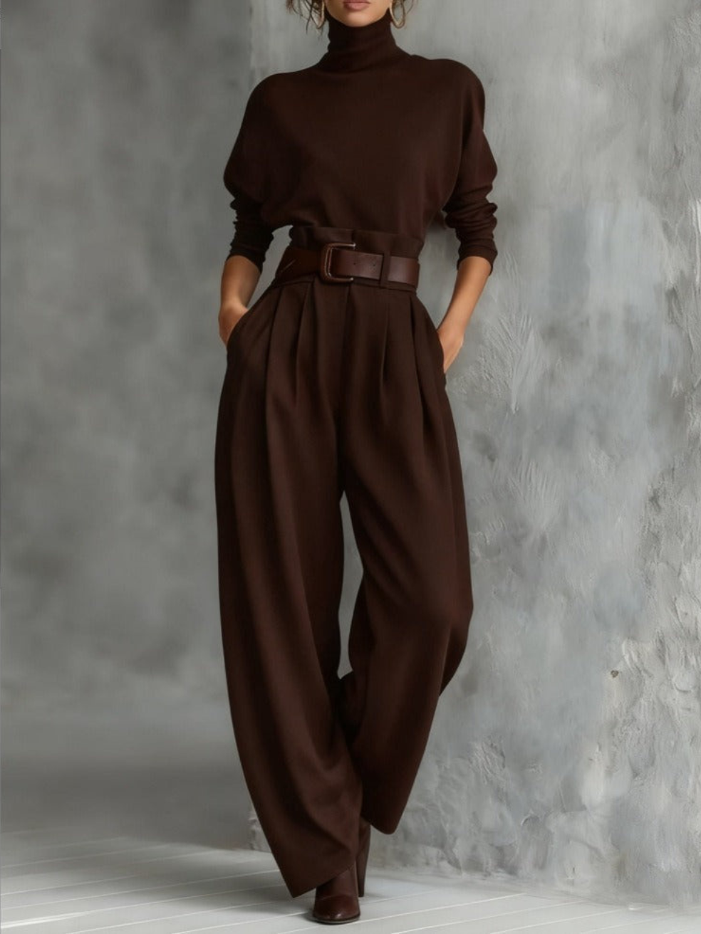 Jessica™ Ensemble Haut Élégant et Pantalon Droit | Col Roulé Ajusté et Pantalon Taillé