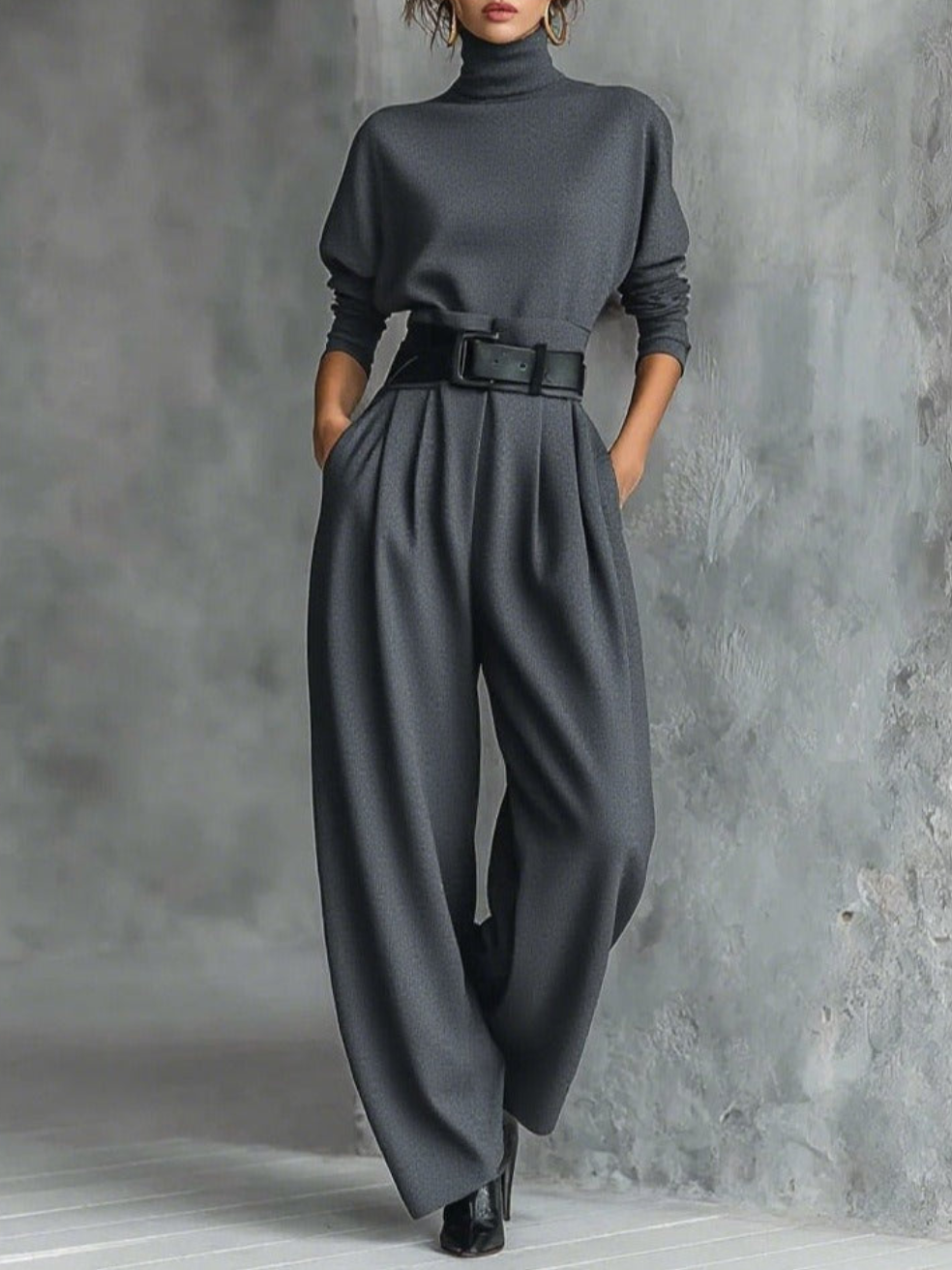 Jessica™ Ensemble Haut Élégant et Pantalon Droit | Col Roulé Ajusté et Pantalon Taillé