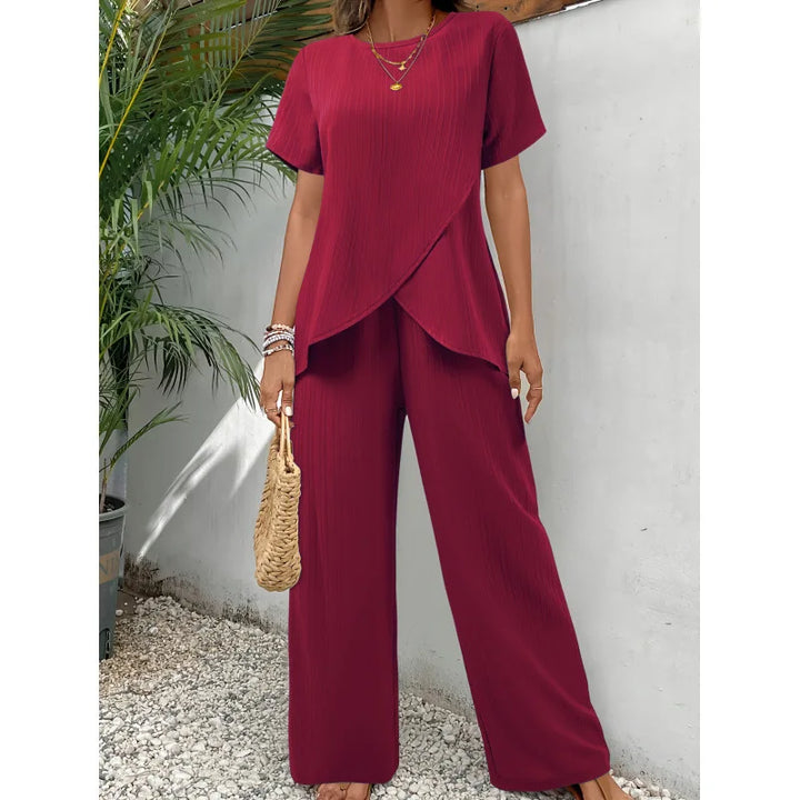 Lorina™ Ensemble Doux et Élégant | Blouse Asymétrique et Pantalon Décontracté