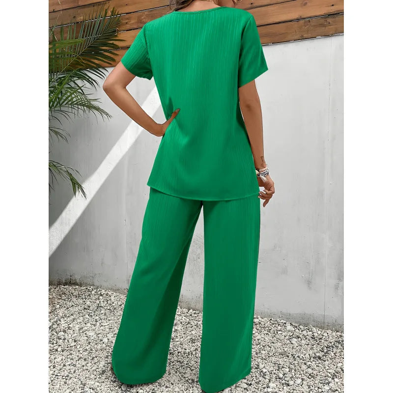 Lorina™ Ensemble Doux et Élégant | Blouse Asymétrique et Pantalon Décontracté