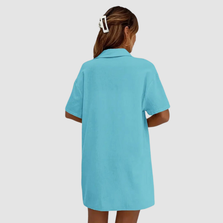 Françoise™ Ensemble Estival Élégant | Haut Boutonné Manches Courtes et Short à Cordon