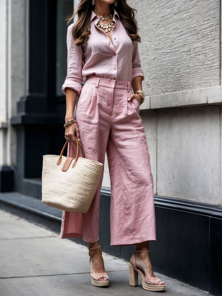 Nelle™ Ensemble Chemise et Capri Élégant | Chemise Décontractée et Pantalon Court