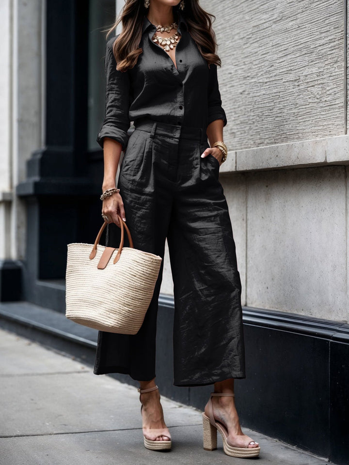 Nelle™ Ensemble Chemise et Capri Élégant | Chemise Décontractée et Pantalon Court