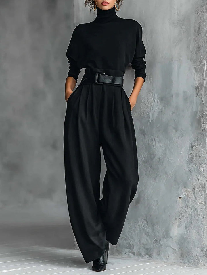 Jessica™ Ensemble Haut Élégant et Pantalon Droit | Col Roulé Ajusté et Pantalon Taillé