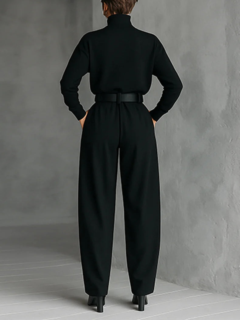 Jessica™ Ensemble Haut Élégant et Pantalon Droit | Col Roulé Ajusté et Pantalon Taillé