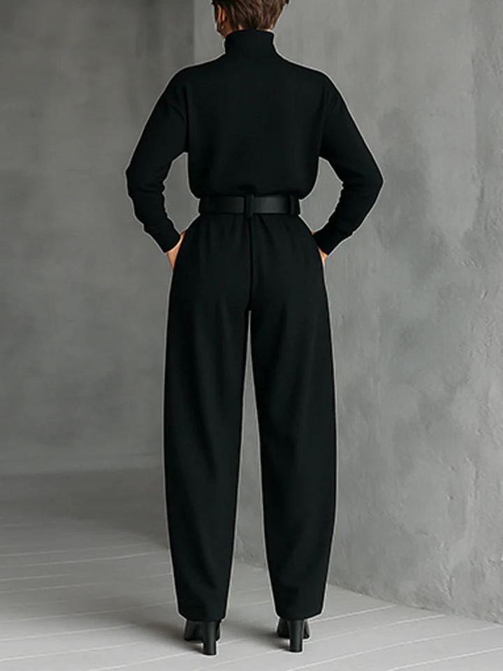 Jessica™ Ensemble Haut Élégant et Pantalon Droit | Col Roulé Ajusté et Pantalon Taillé
