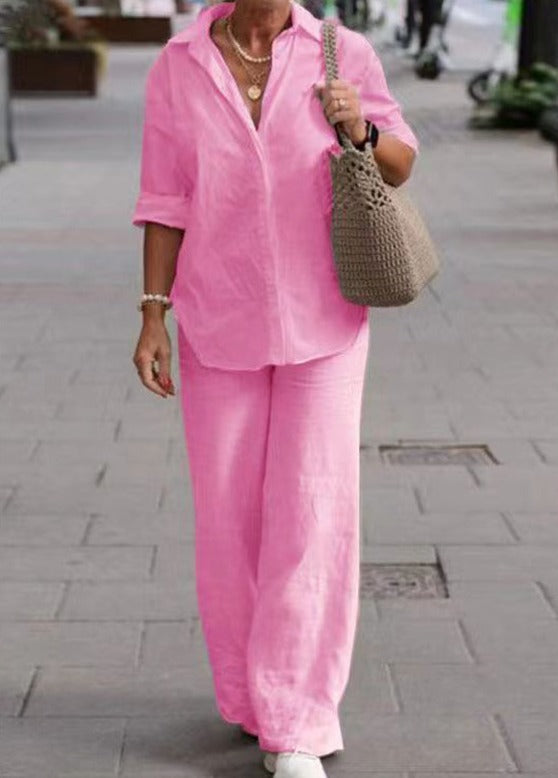 Denise™ Ensemble Casual Élégant | Haut Boutonné Décontracté et Pantalon Large