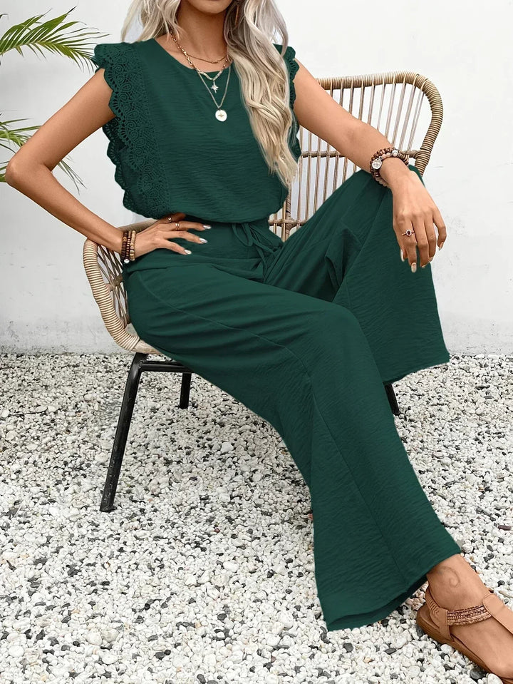 Zella™ Ensemble Élégant | Haut Bordé de Dentelle et Pantalon Large
