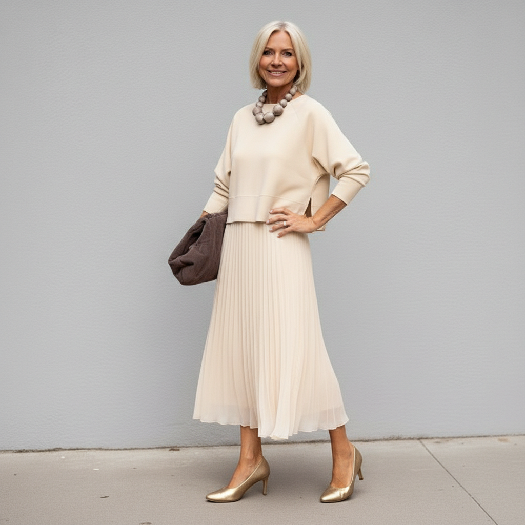 Emmie™ Ensemble Élégant | Ensemble Robe en Maille Superposée