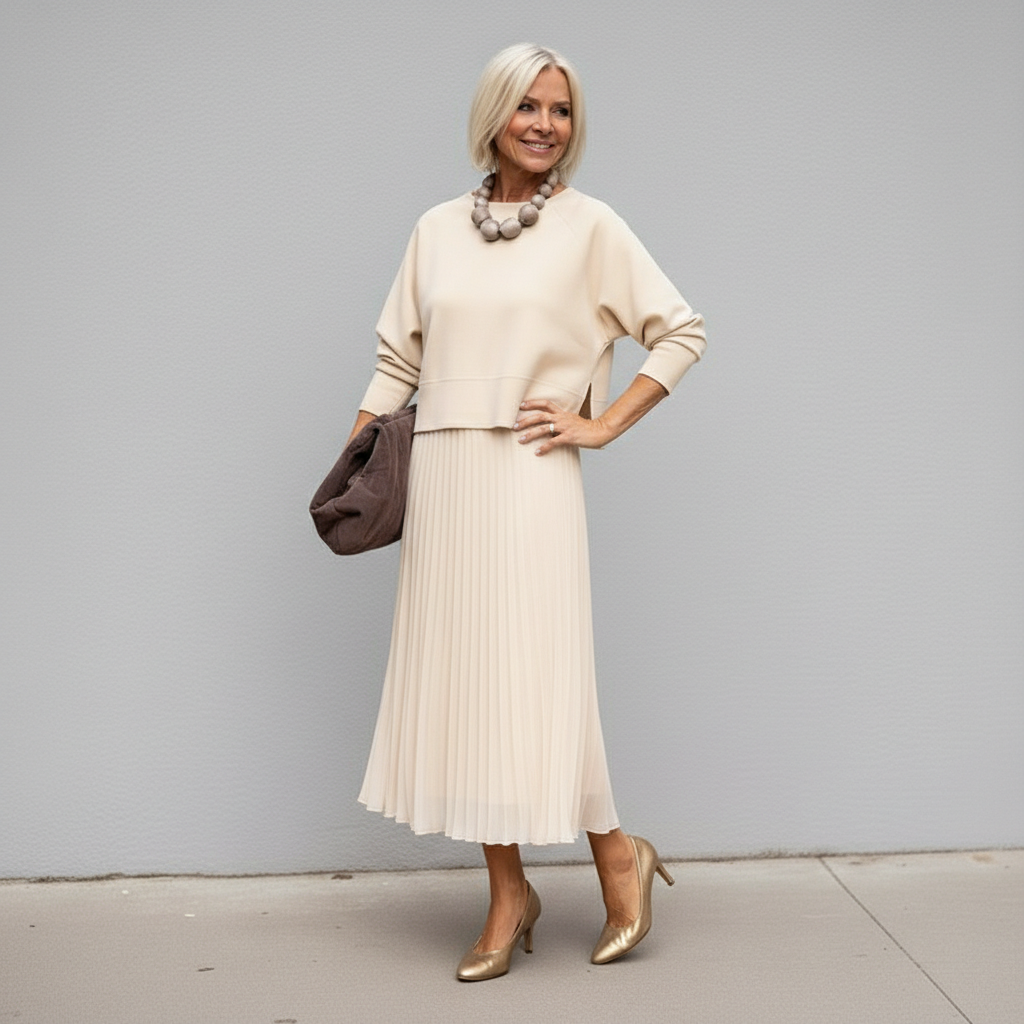 Emmie™ Ensemble Élégant | Ensemble Robe en Maille Superposée