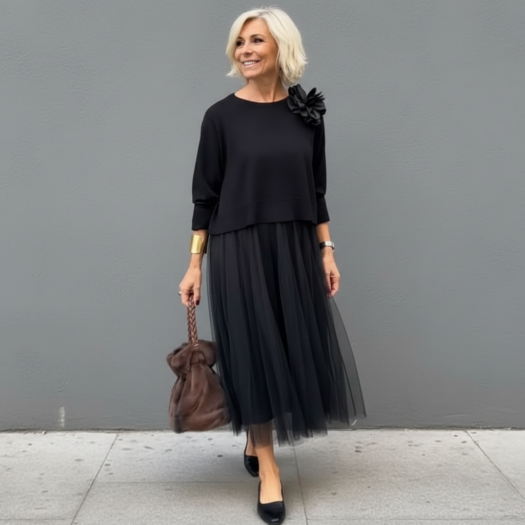 Emmie™ Ensemble Élégant | Ensemble Robe en Maille Superposée