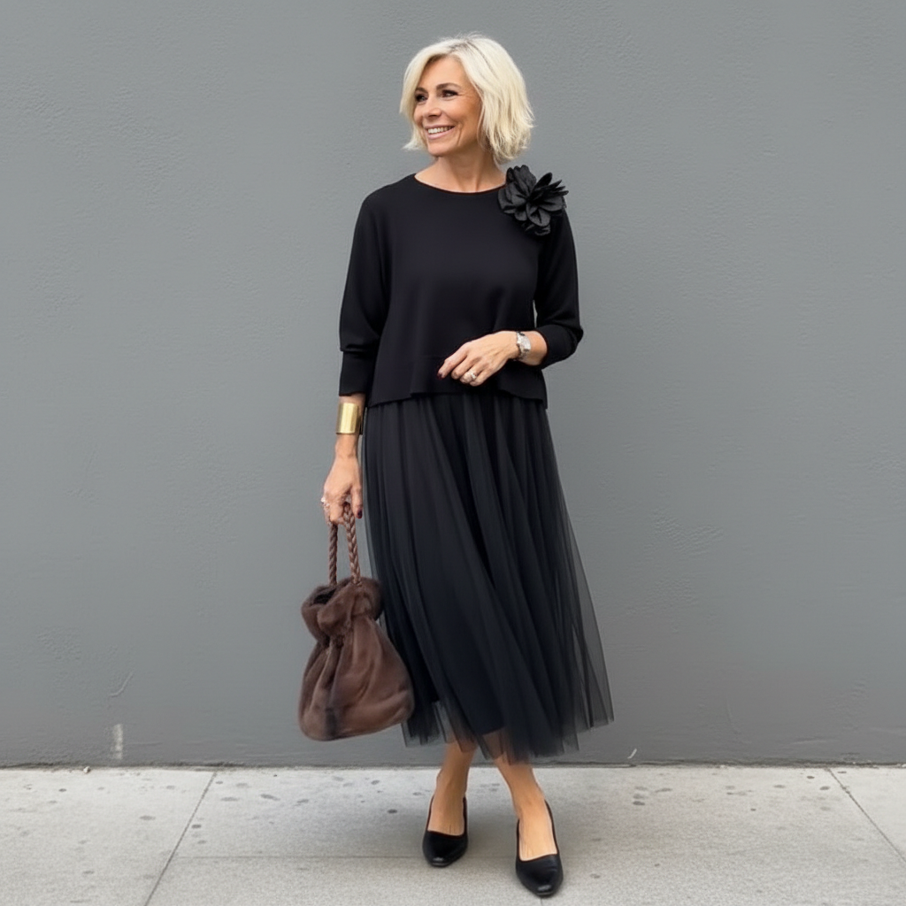 Emmie™ Ensemble Élégant | Ensemble Robe en Maille Superposée