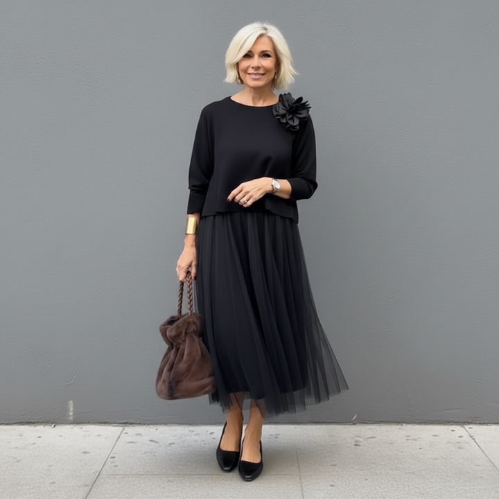 Emmie™ Ensemble Élégant | Ensemble Robe en Maille Superposée