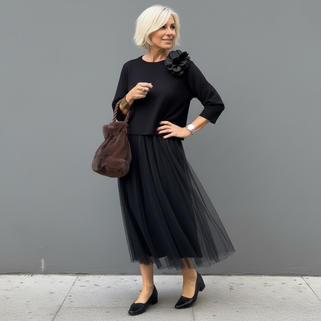 Emmie™ Ensemble Élégant | Ensemble Robe en Maille Superposée