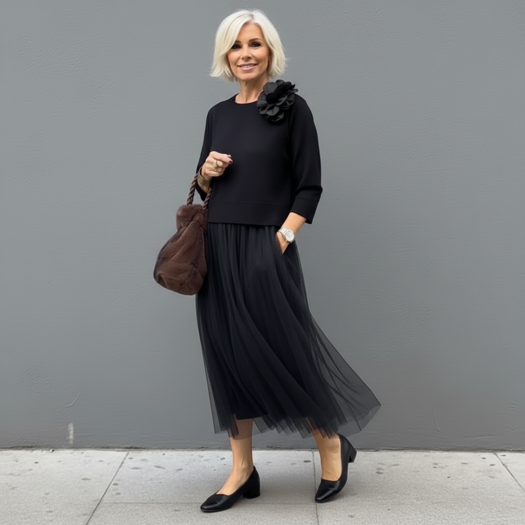 Emmie™ Ensemble Élégant | Ensemble Robe en Maille Superposée