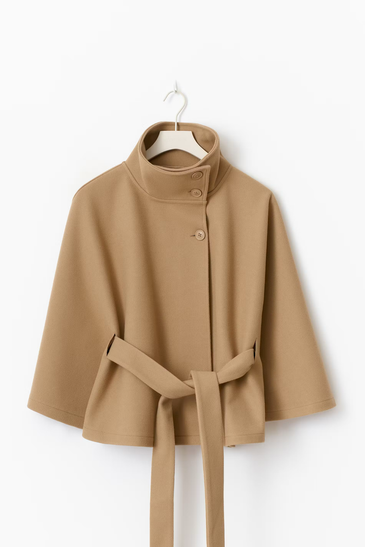 Ivanna Manteau Laine Femme | Col Haut Élégant avec Ceinture Amovible & Coupe Décontractée