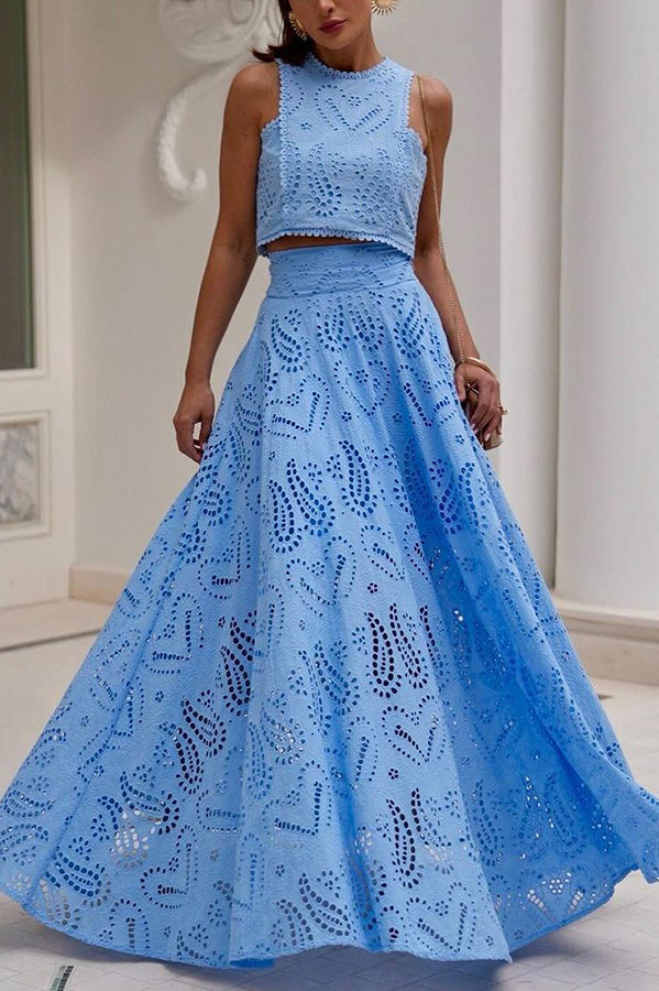 Larissa™ Ensemble Haut Brodé et Jupe Maxi Taille Haute | Tenue Élégante